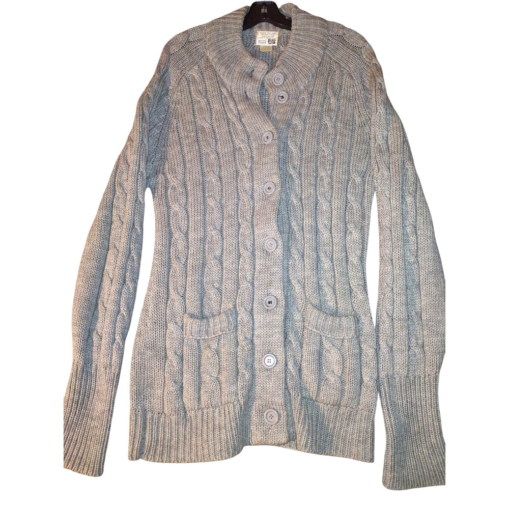 Vintage Sears Fair Isle Womens L Cardigan Sweater Gray Knit Cottagecore Casual